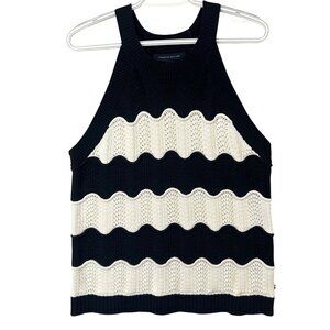 Tommy Hilfiger Navy & White Knit Sleeveless Sweater Tank Top Womens Size L EUC